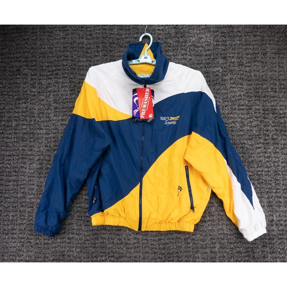 Vintage Navy Windbreaker Jacket Mens Large Full Zip Jammin Made USA 90s Y2K NWT